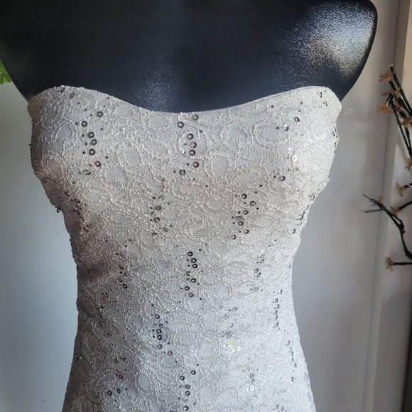 Eclipse White Lace and Sequins Strapless Dress L - Picture 2 of 6